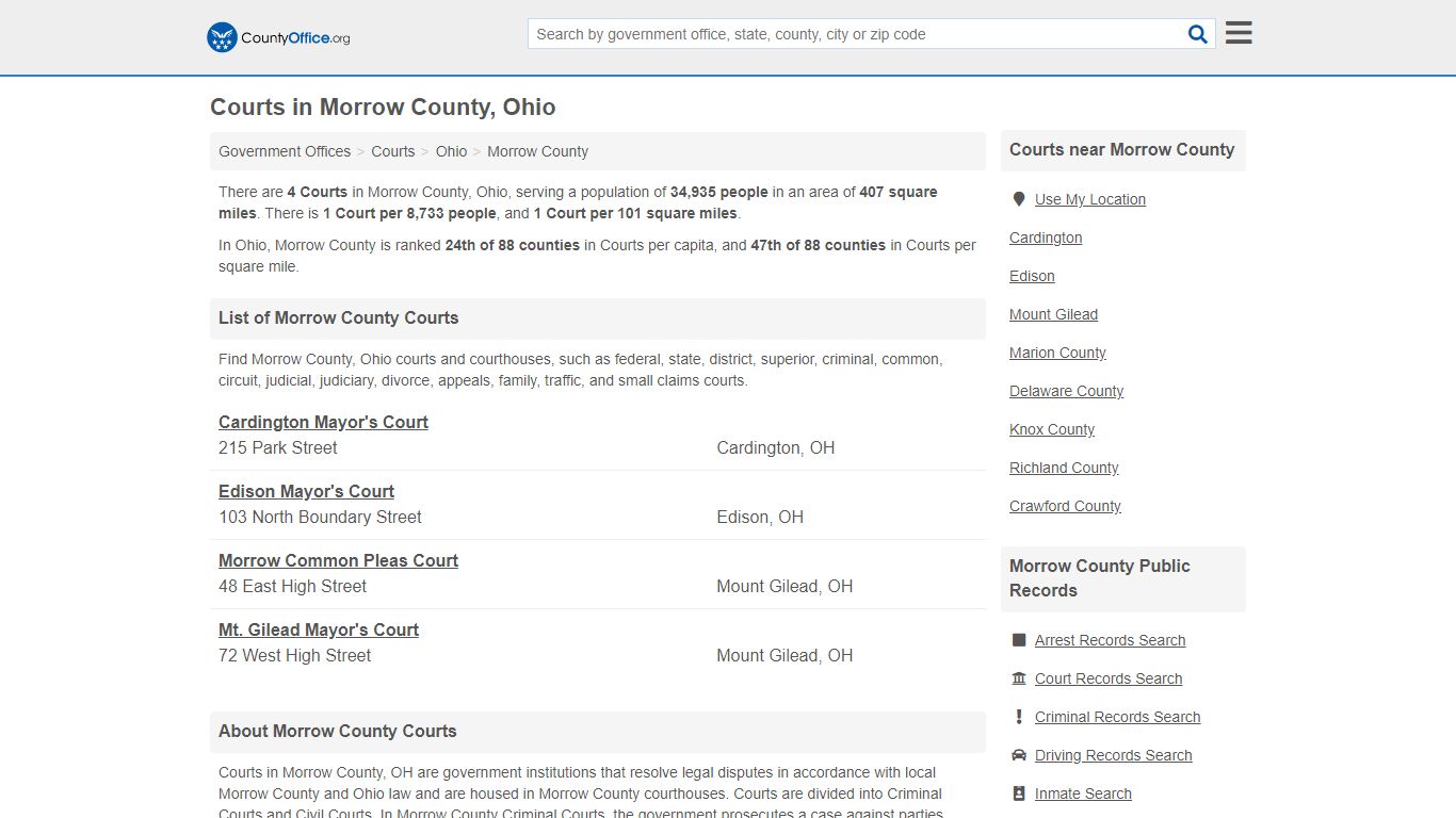 Courts - Morrow County, OH (Court Records & Calendars)